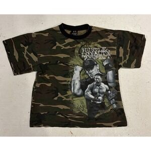 John Cena Hustle Loyalty Respect WWE 2008 Camouflage Tee Shirt Boys 14/16